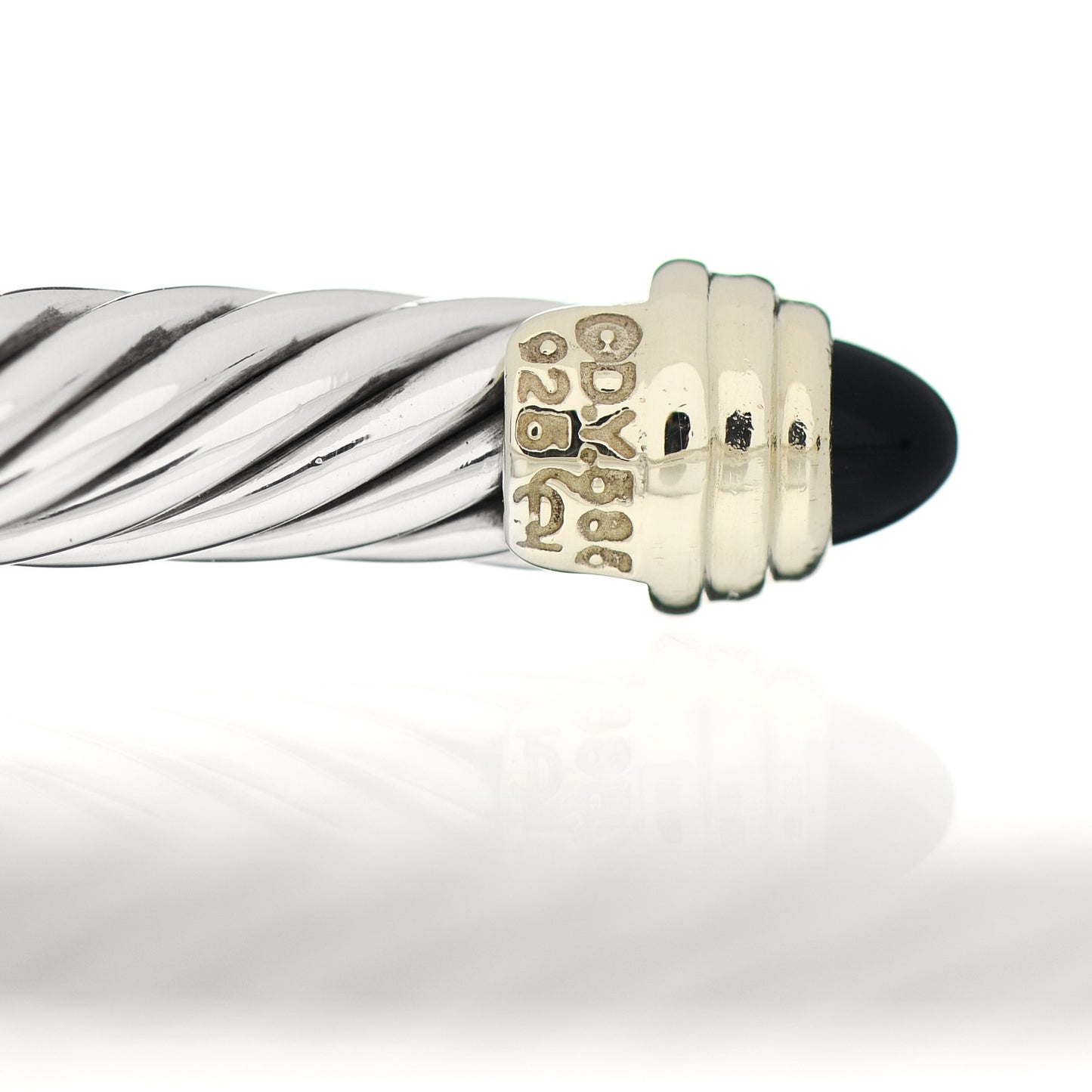 Sterling Silver 14K Yellow Gold Black Onyx 5mm Cable Classics Petite Color Bracelet
