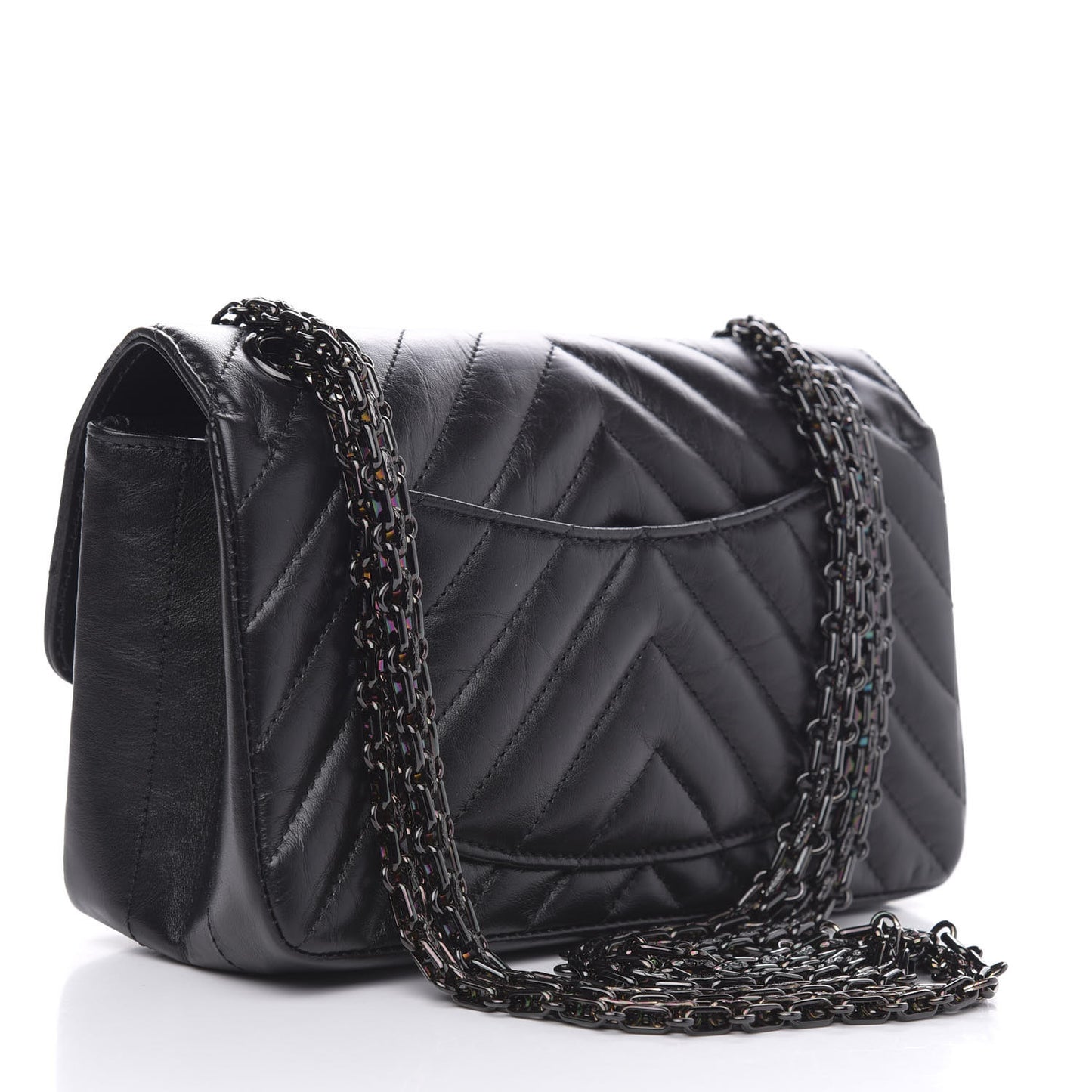 Aged Calfskin Chevron Quilted 2.55 Reissue Mini Flap So Black