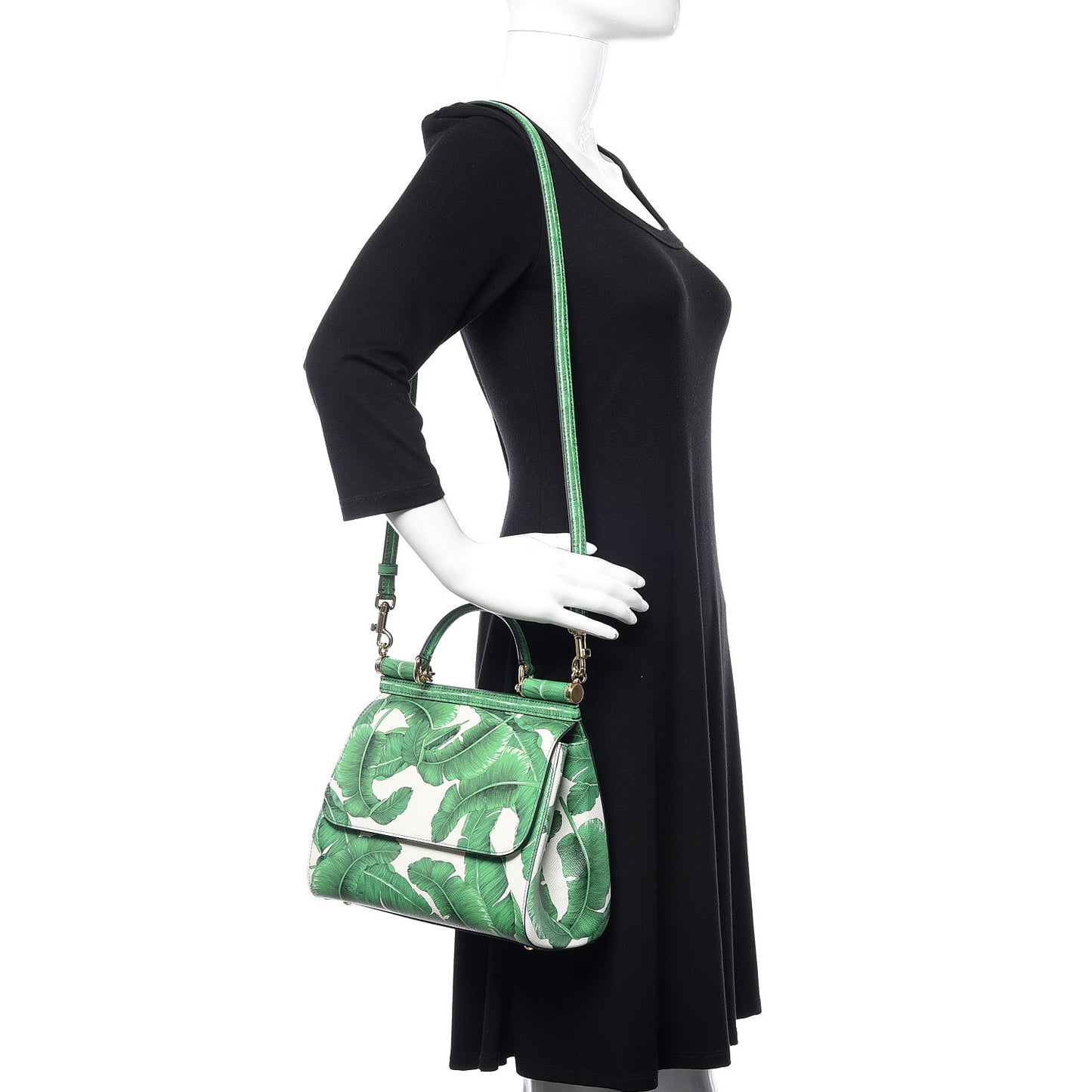 Dauphine Banana Leaf Print Medium Miss Sicily Satchel Green White