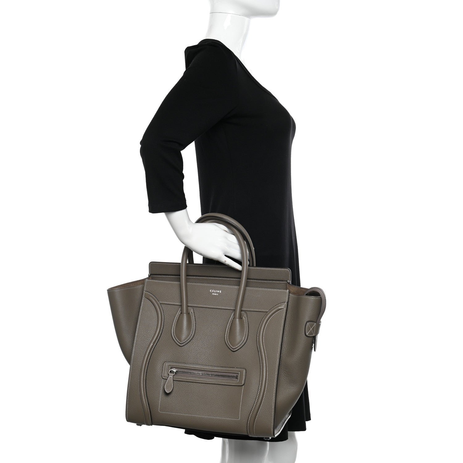 Celine Drummed Calfskin Mini Luggage Souris 2 of 12