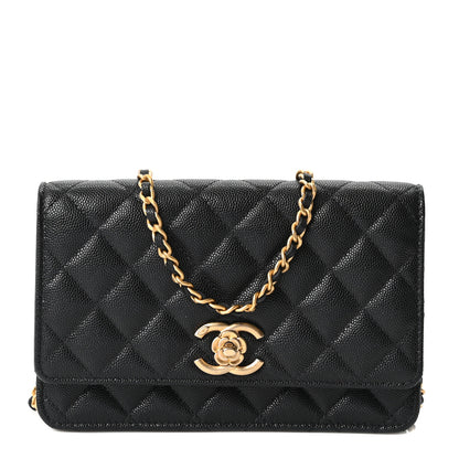 Chanel Caviar Quilted Camellia Wallet On Chain WOC Black 1 of 12