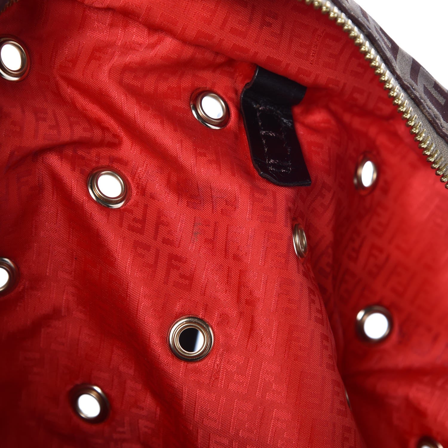 Fendi Nylon Zucchino Grommet Medium Roll Tote Mogano Panna Red Moro 12 of 12