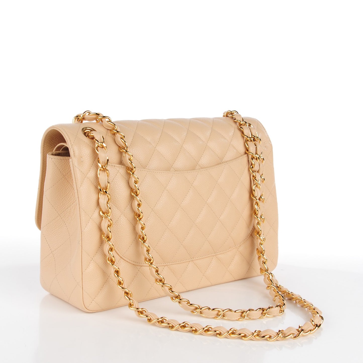 Caviar Quilted Jumbo Double Flap Beige Clair