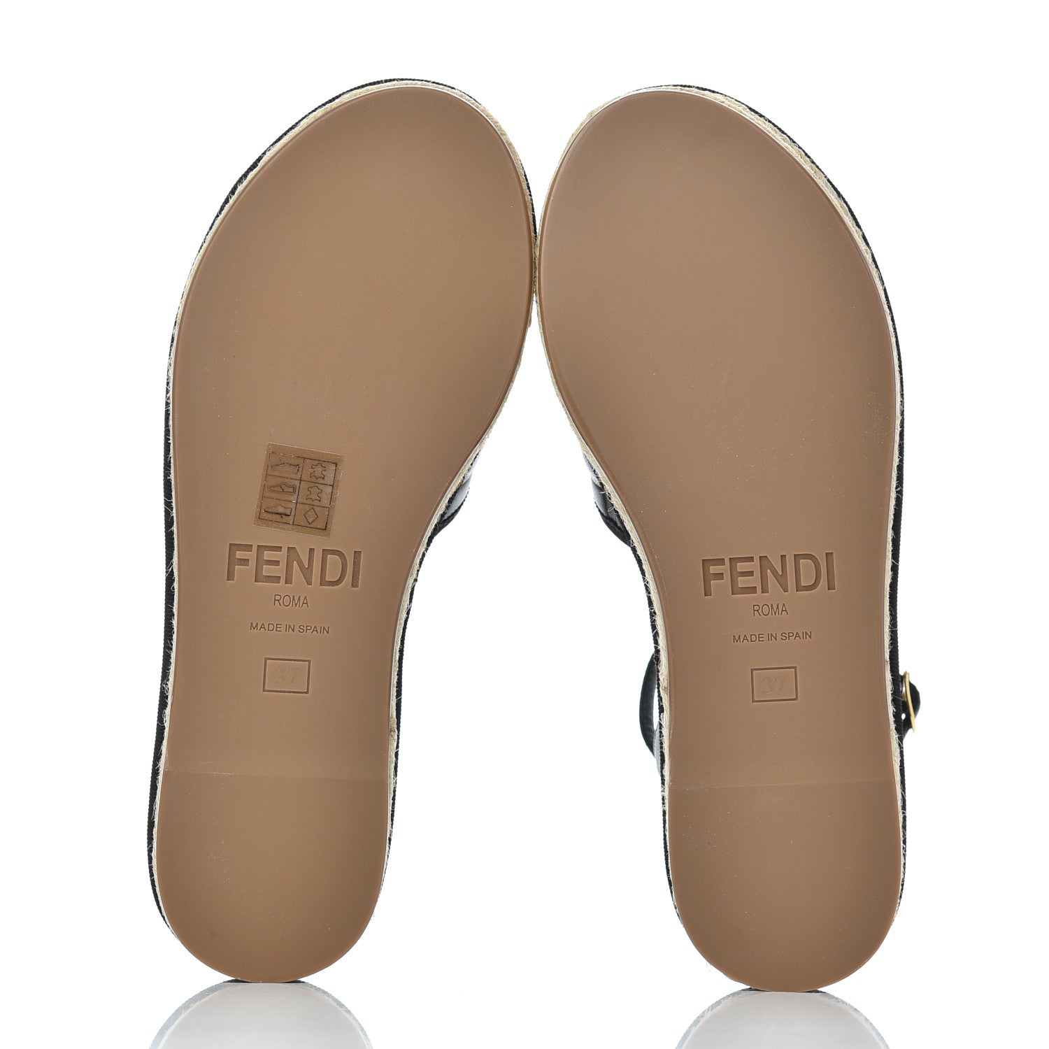 Fendi Nappa FF Embossed Espadrille Platform Sandals 37 Black 5 of 12