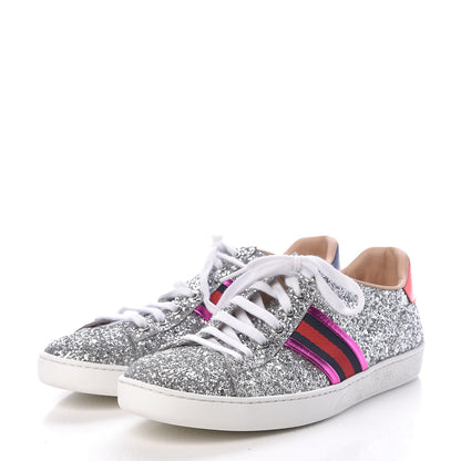 Gucci Glitter Web Womens Ace Sneakers 38.5 Silver 3 of 14