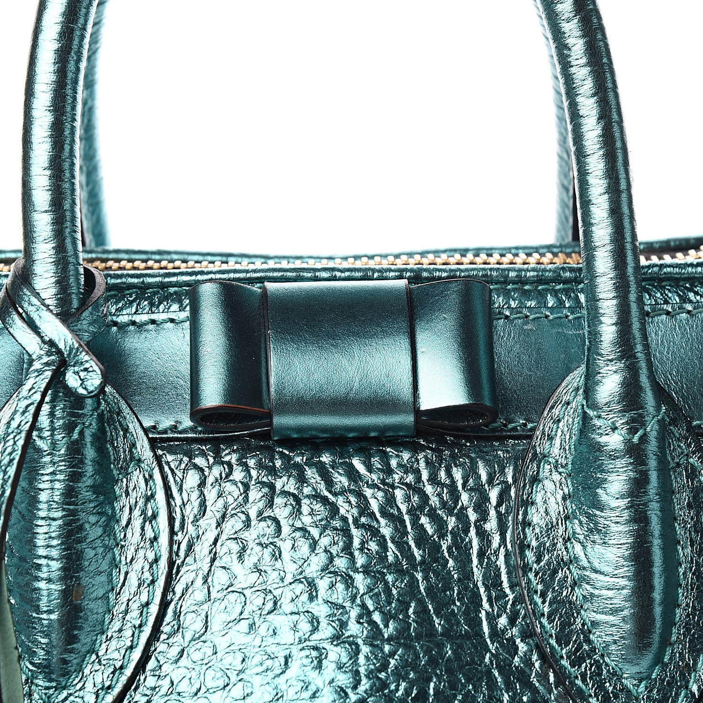 Metallic Calfskin Blaze Satchel Petrol Blue
