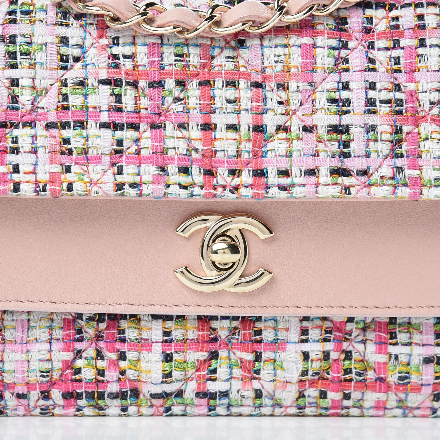 Tweed Calfskin Quilted CC Box Flap Pink Multicolor