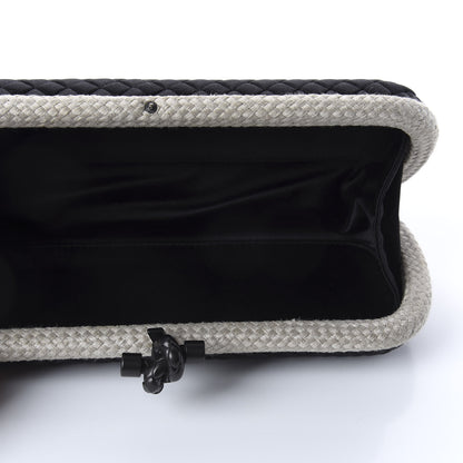 Bottega Veneta Satin Intreccio Impero Stretch Knot Clutch Black Natural 4 of 8