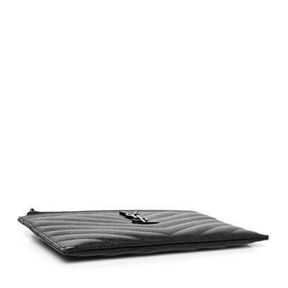 Saint Laurent Grain De Poudre Chevron Monogram Bill Pouch Black 4 of 8