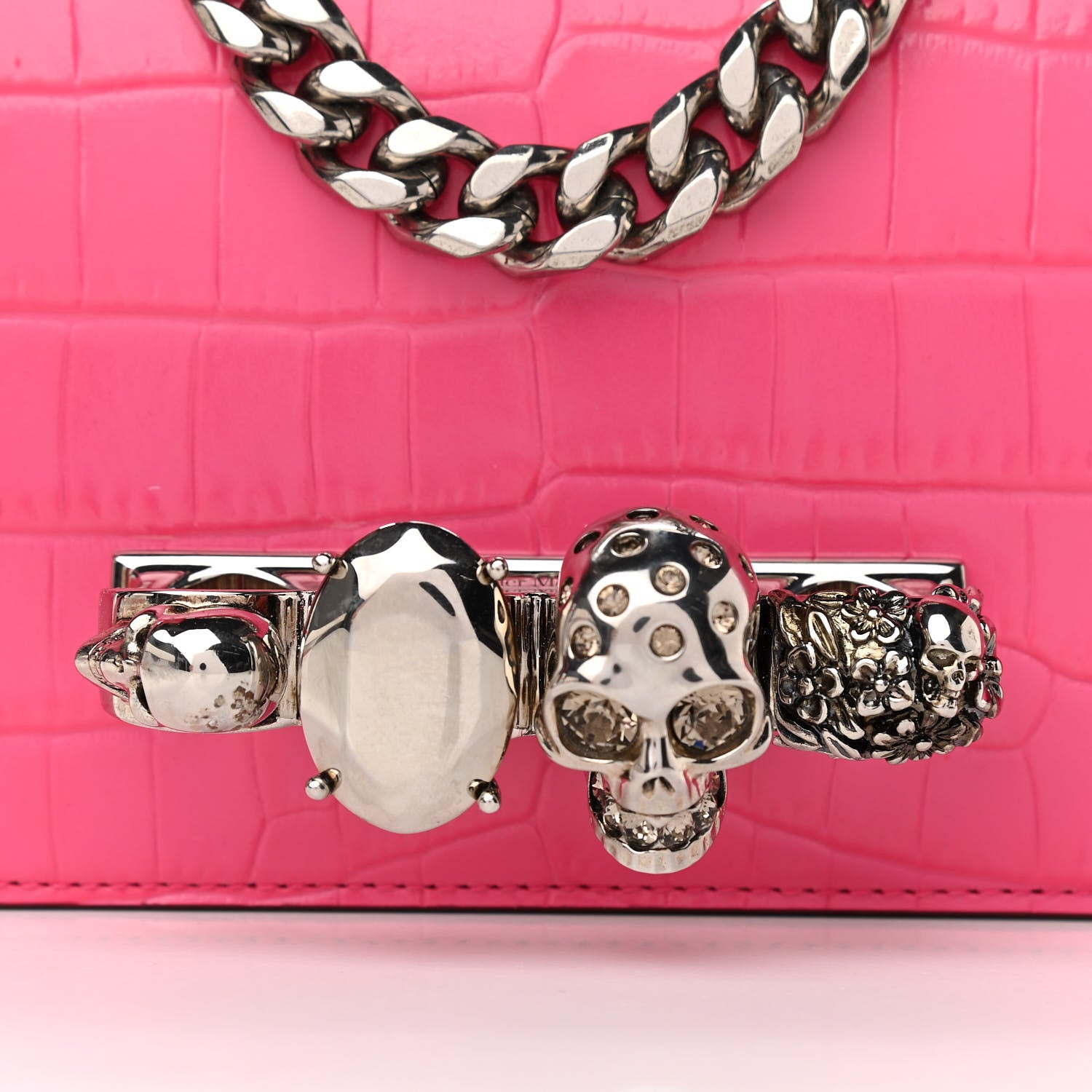 Alexander McQueen Shiny Crocodile Embossed Jeweled Satchel Peony Pink 9 of 11