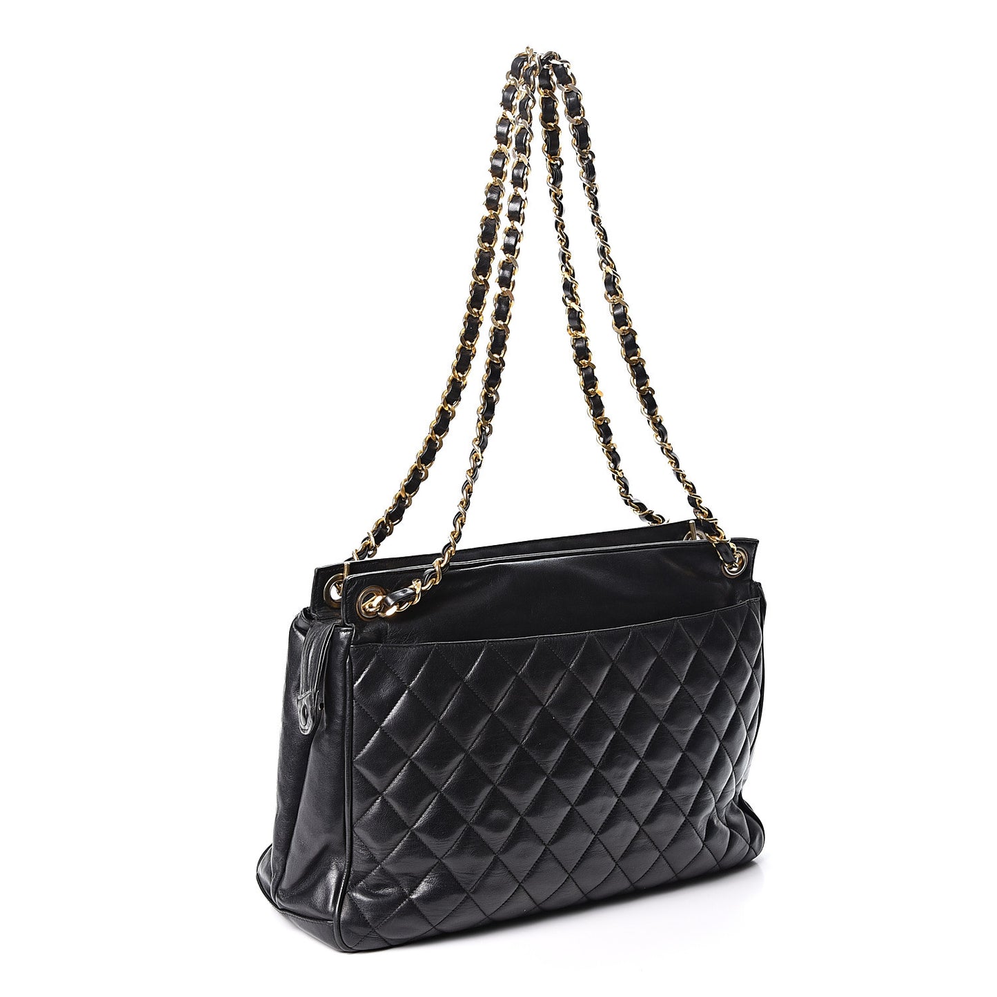 Lambskin Quilted Shopping Tote Black