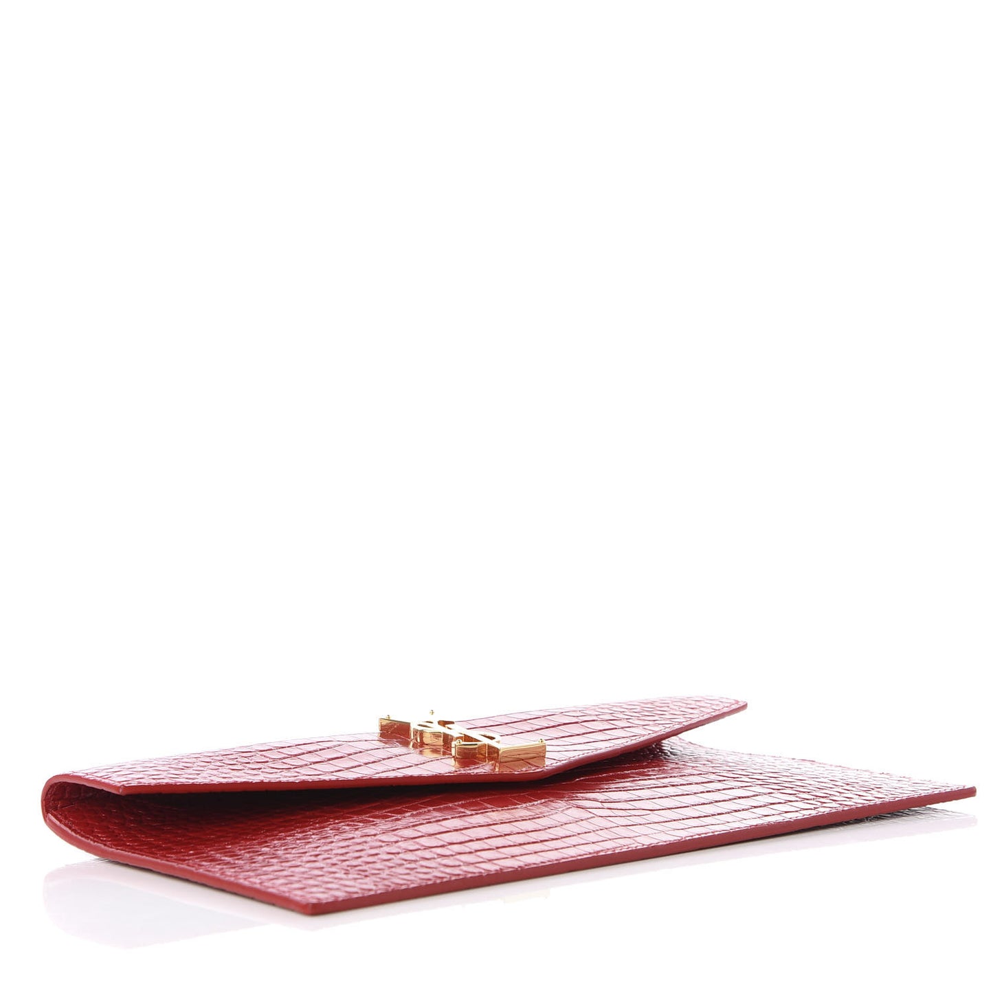 Calfskin Crocodile Embossed Uptown Monogram Clutch Rouge Eros