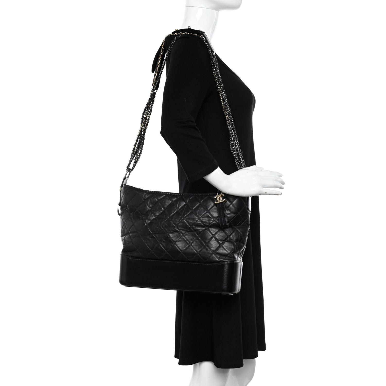 Chanel Aged Calfskin Quilted Large Gabrielle Hobo Black 2 of 12