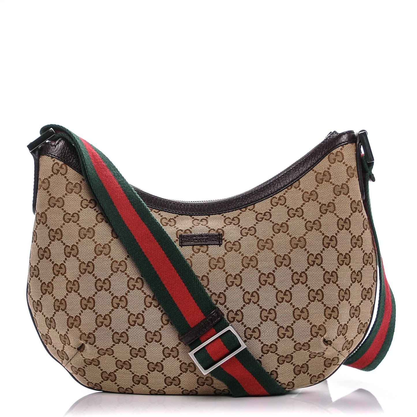 Monogram Web Medium Half Moon Hobo Dark Brown
