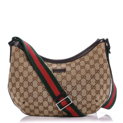 Gucci Monogram Web Medium Half Moon Hobo Dark Brown 1 of 7
