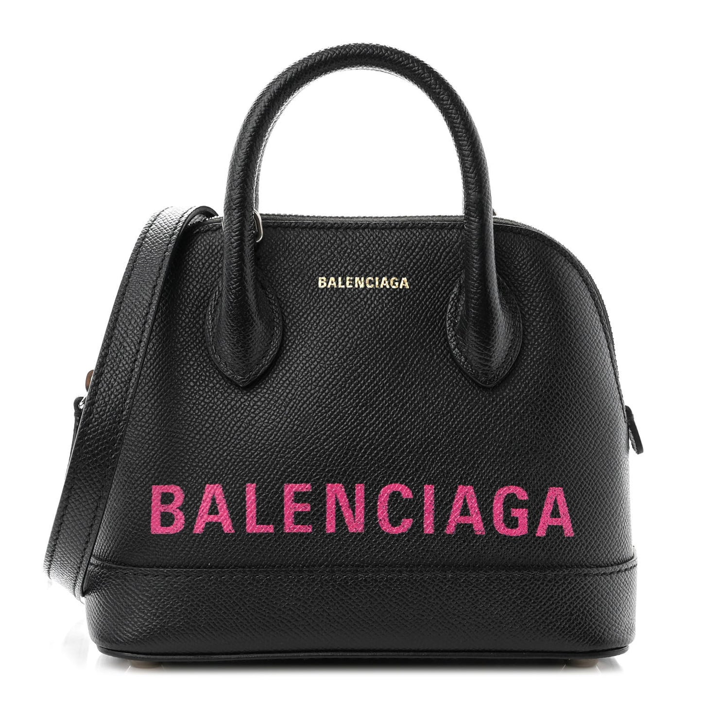 Signature Grained Calfskin Logo XXS Ville Top Handle Bag Black Rose Shocking