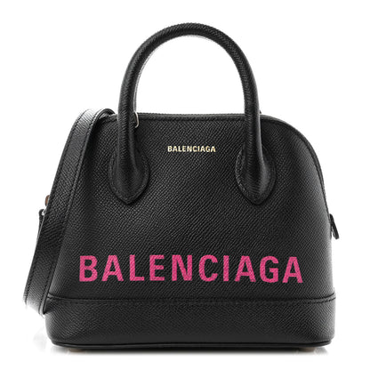 Balenciaga Signature Grained Calfskin Logo XXS Ville Top Handle Bag Black Rose Shocking 1 of 9