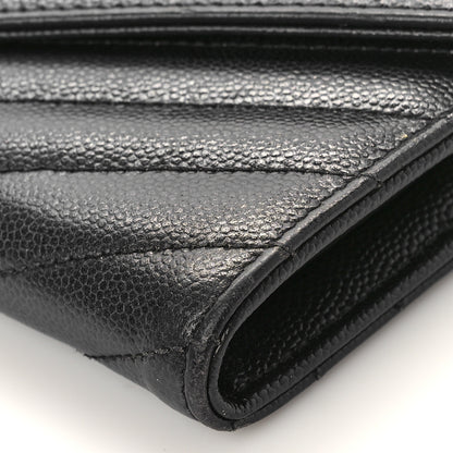 Saint Laurent Grain De Poudre Matelasse Chevron Monogram Flap Wallet Black 8 of 10