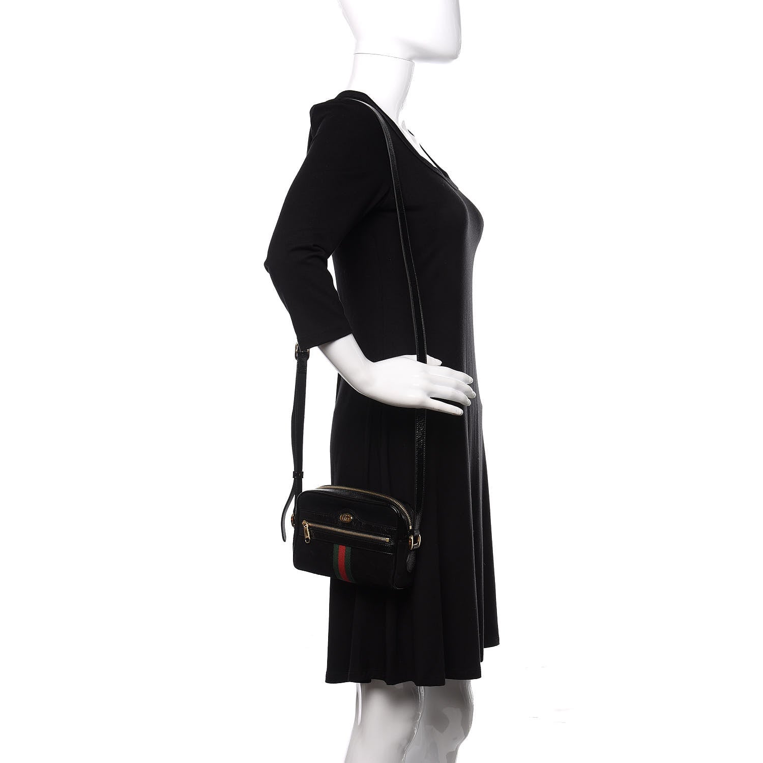 Gucci Suede Patent Web Mini Ophidia Shoulder Bag Black 1 of 10
