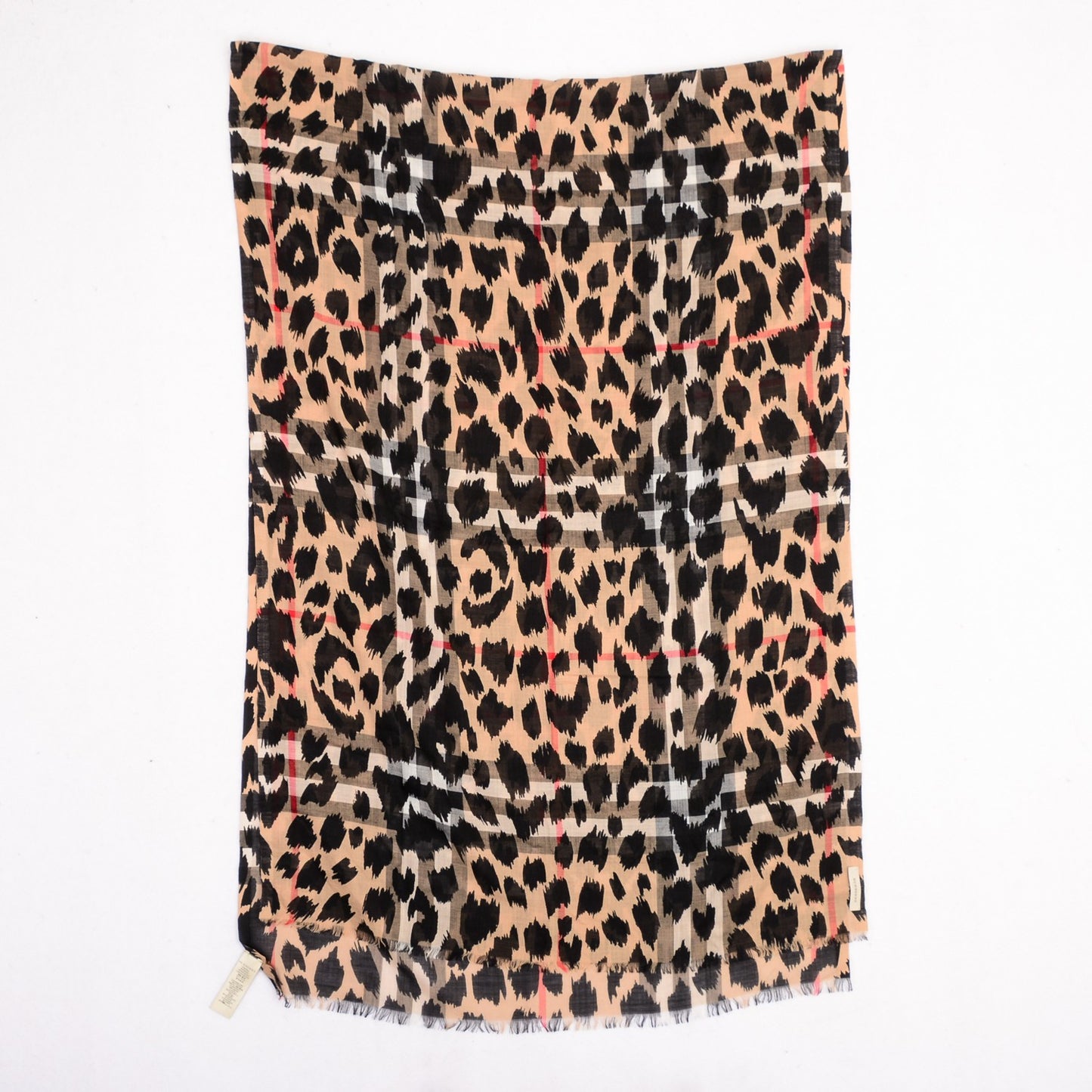 Wool Silk Animal Check Lightweight Scarf Camel