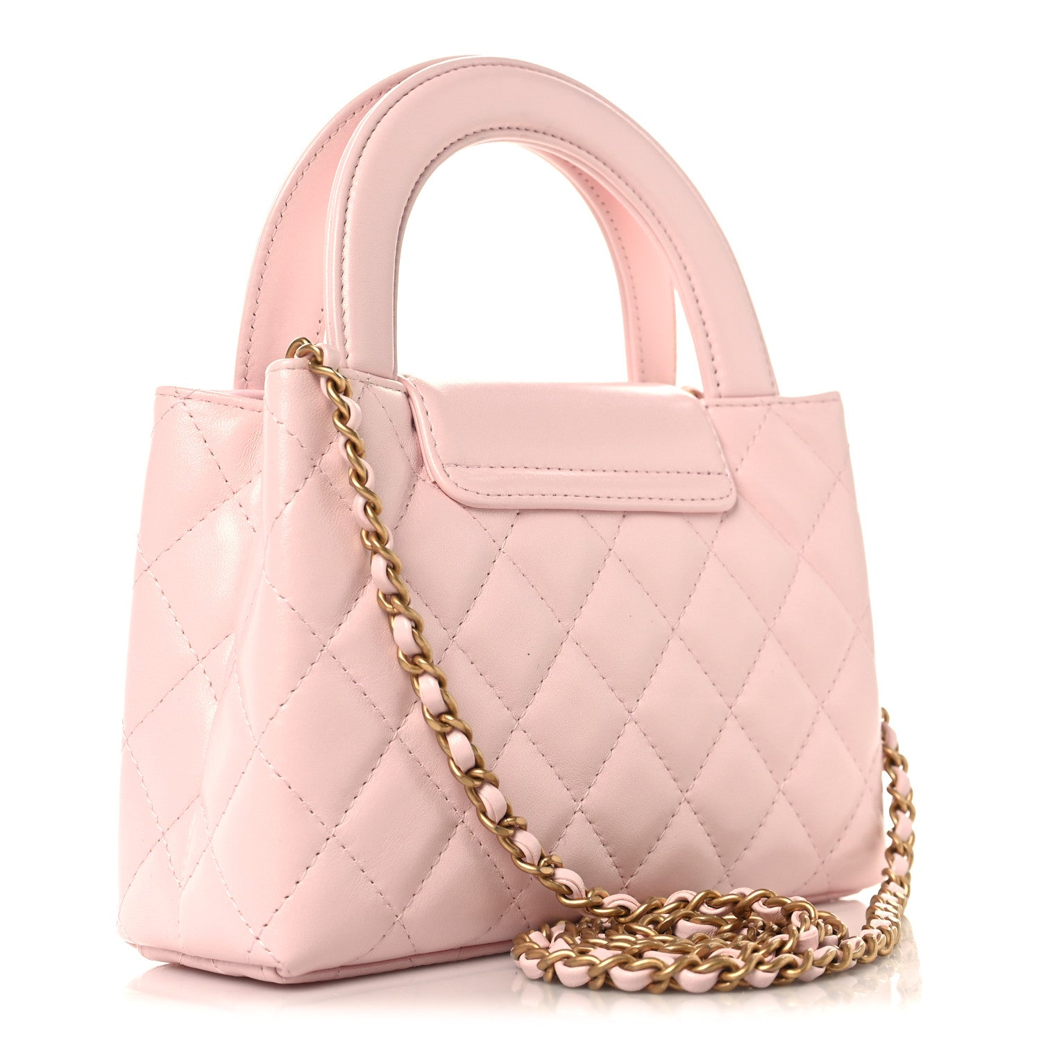 Chanel Shiny Aged Calfskin Quilted Nano Kelly Shopper Light Pink 3 of 11