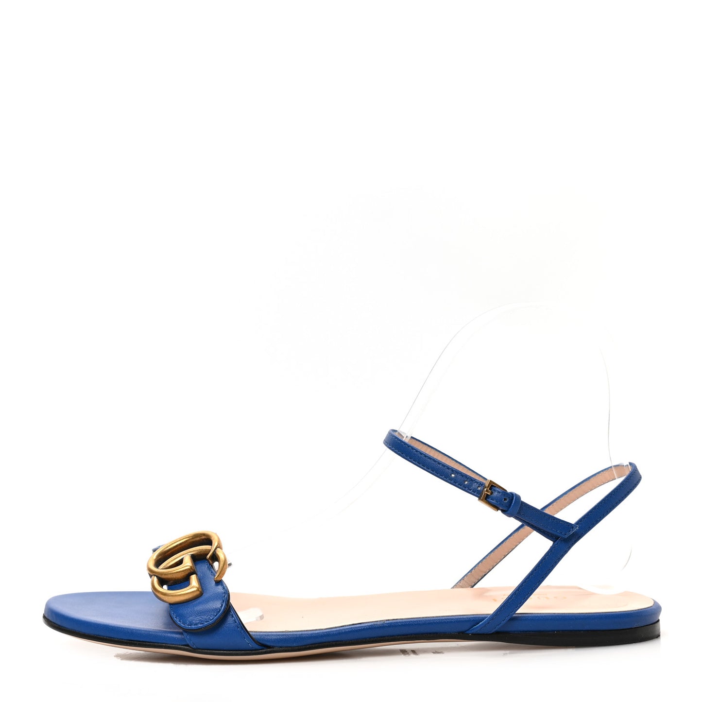 Lifford Calfskin GG Marmont Ankle Wrap Flat Sandals 38 Bright Blue