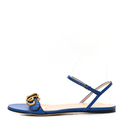 Gucci Lifford Calfskin GG Marmont Ankle Wrap Flat Sandals 38 Bright Blue 1 of 6