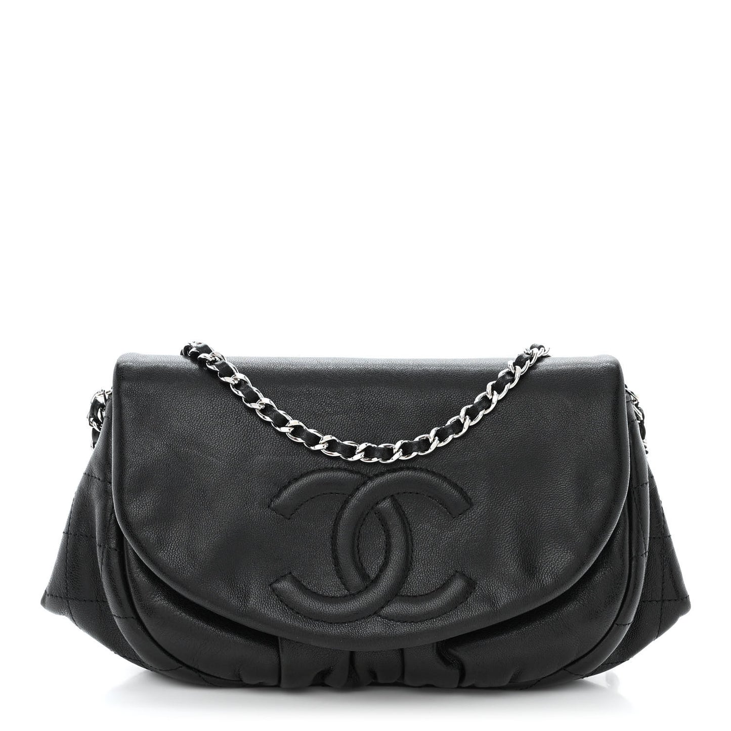 Lambskin Half Moon Wallet On Chain WOC Black