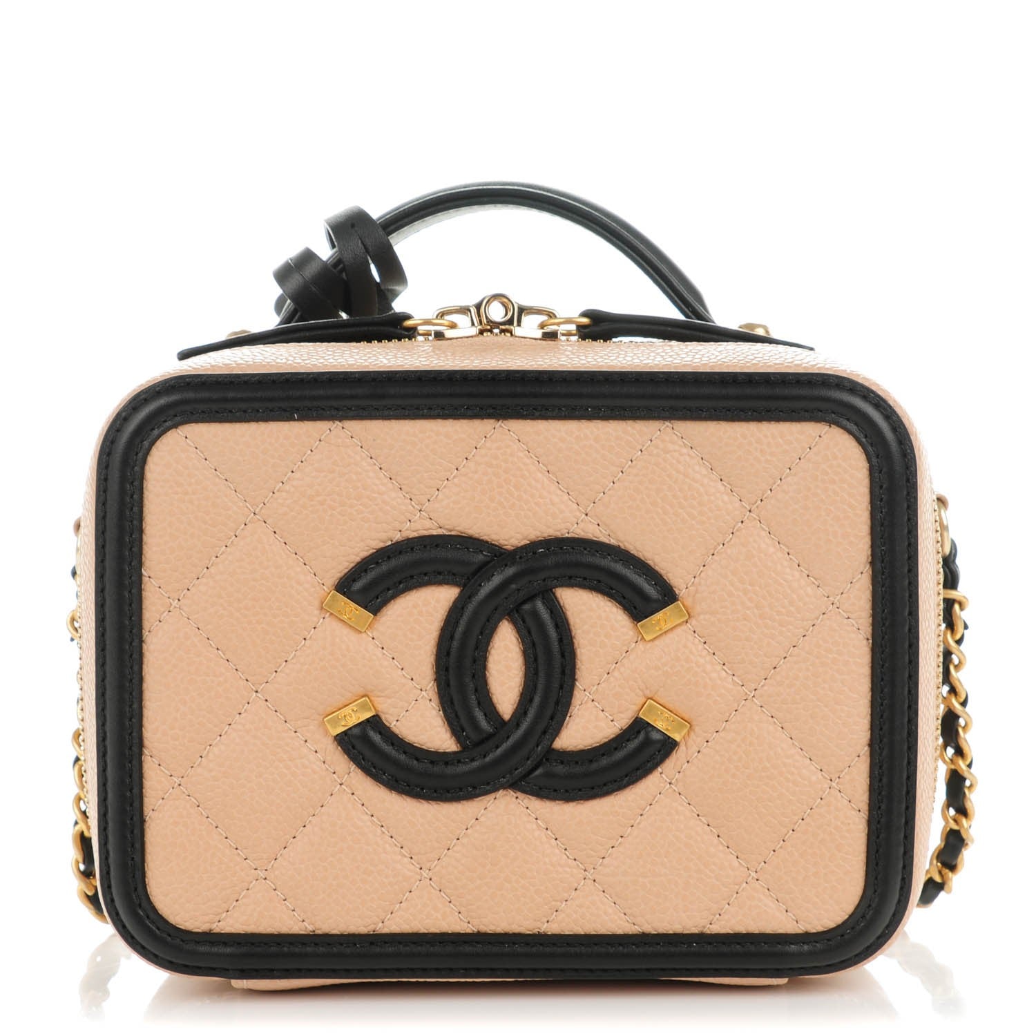 Chanel Caviar Quilted Small CC Filigree Vanity Case Beige Black 1 of 8