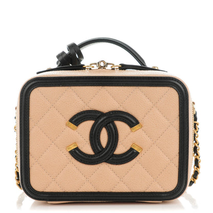 Chanel Caviar Quilted Small CC Filigree Vanity Case Beige Black 1 of 8
