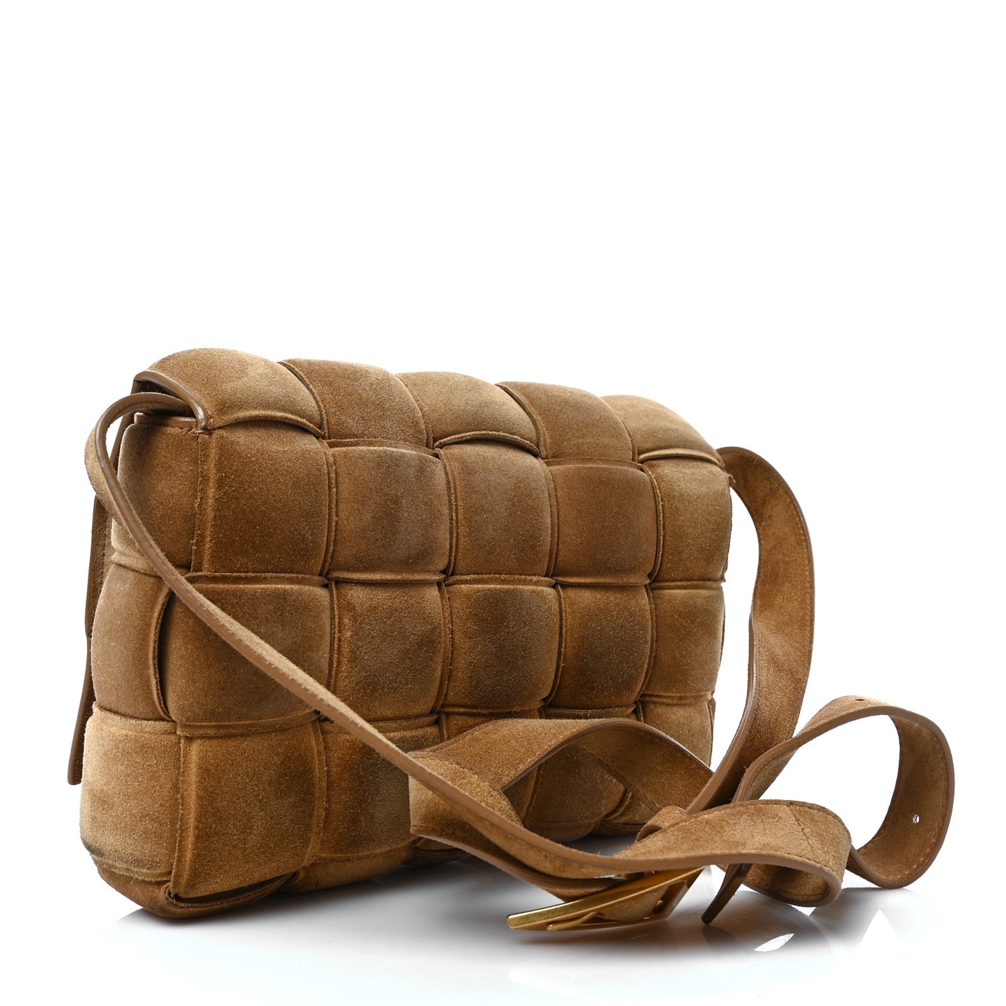 Suede Maxi Intrecciato Padded Cassette Crossbody Bag Taupe