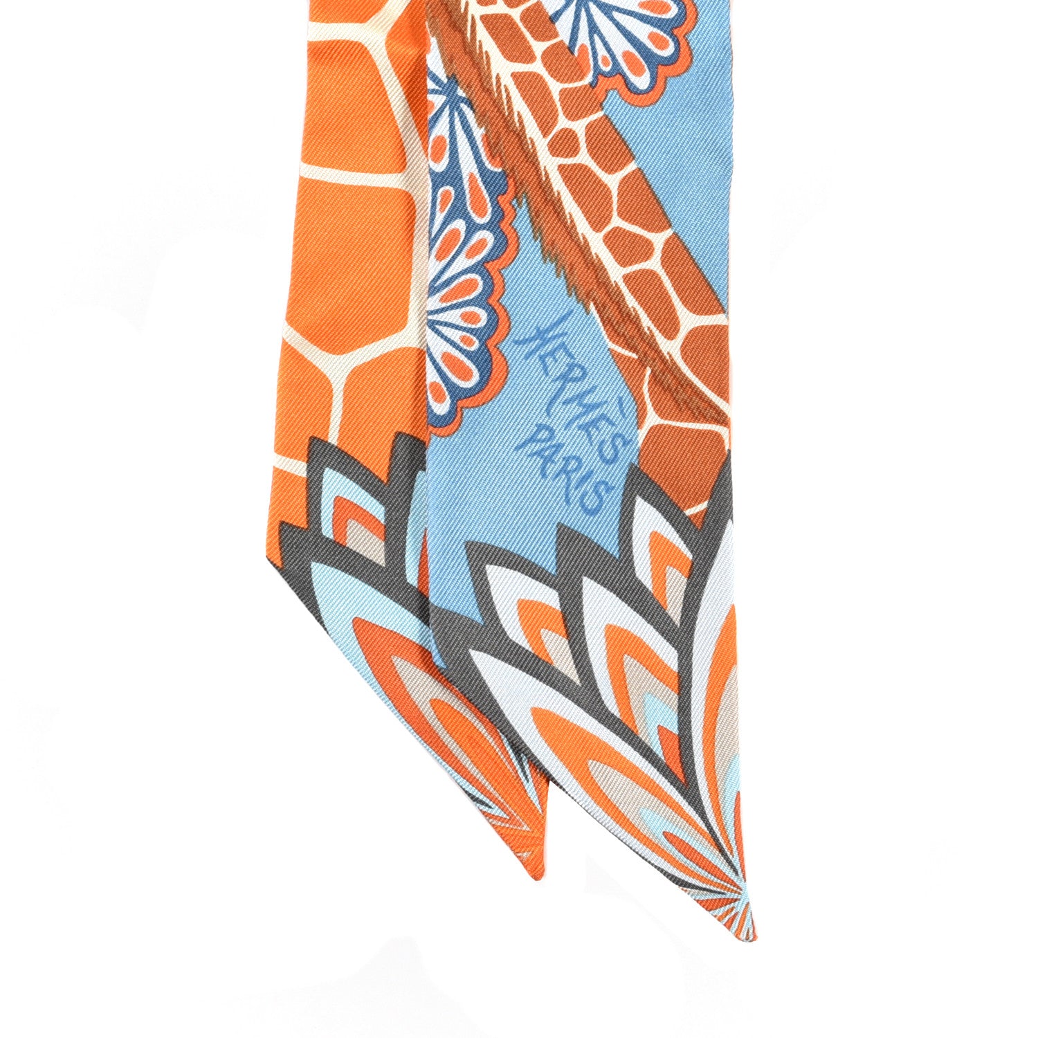 Hermes Silk The Three Graces Twilly Bleu Jean Orange Rouille 2 of 4