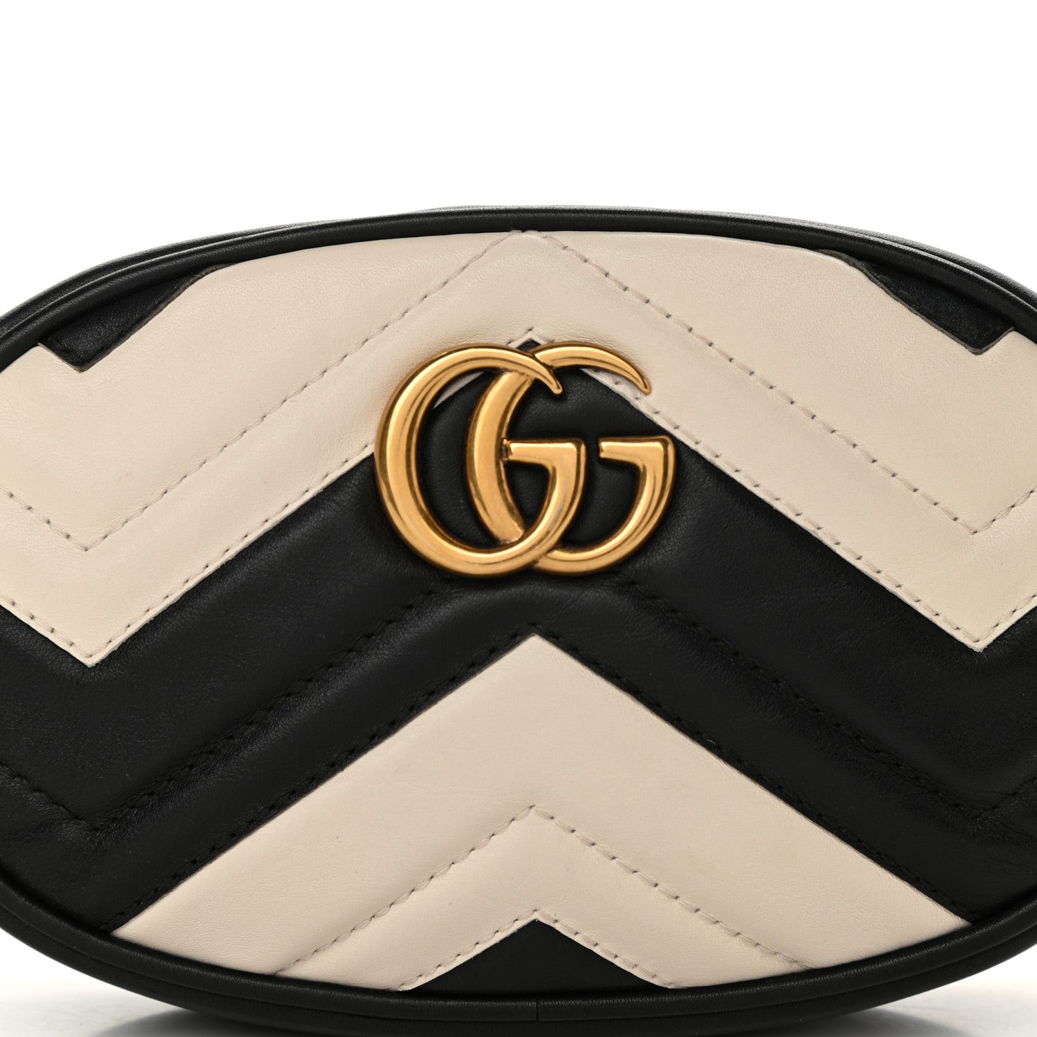 Gucci Calfskin Matelasse GG Marmont Belt Bag 85 34 Black White 8 of 11