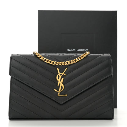 Saint Laurent Grain De Poudre Matelasse Chevron Monogram Chain Wallet Black 13 of 13