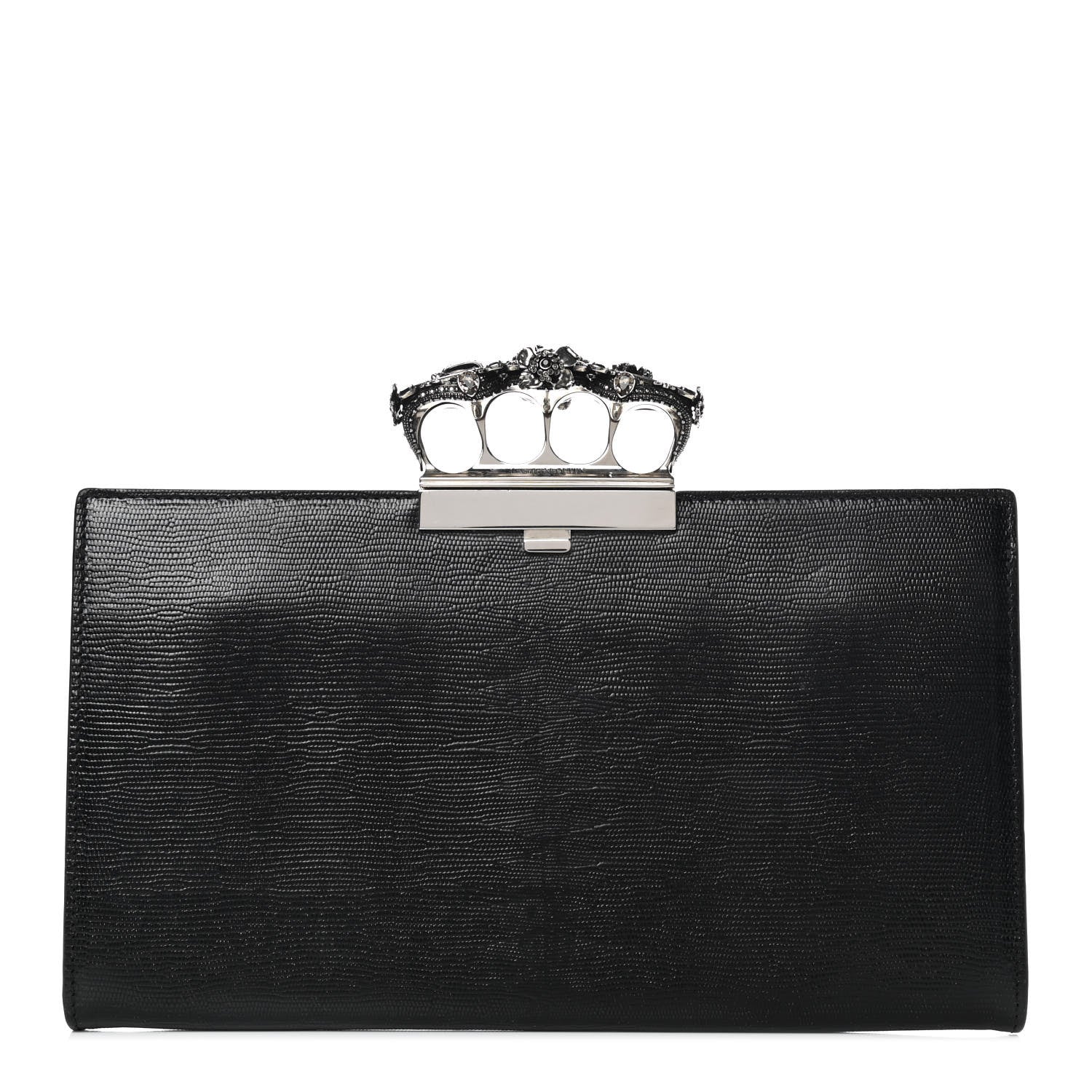 Alexander McQueen Calfskin Lizard Embossed Knuckle Flat Clutch Black 1 of 12