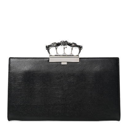 Alexander McQueen Calfskin Lizard Embossed Knuckle Flat Clutch Black 1 of 12