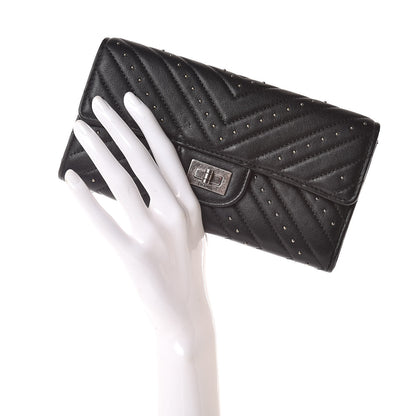 Chanel Sheepskin Chevron Quilted Studded Reissue Flap Wallet Black 2 of 10