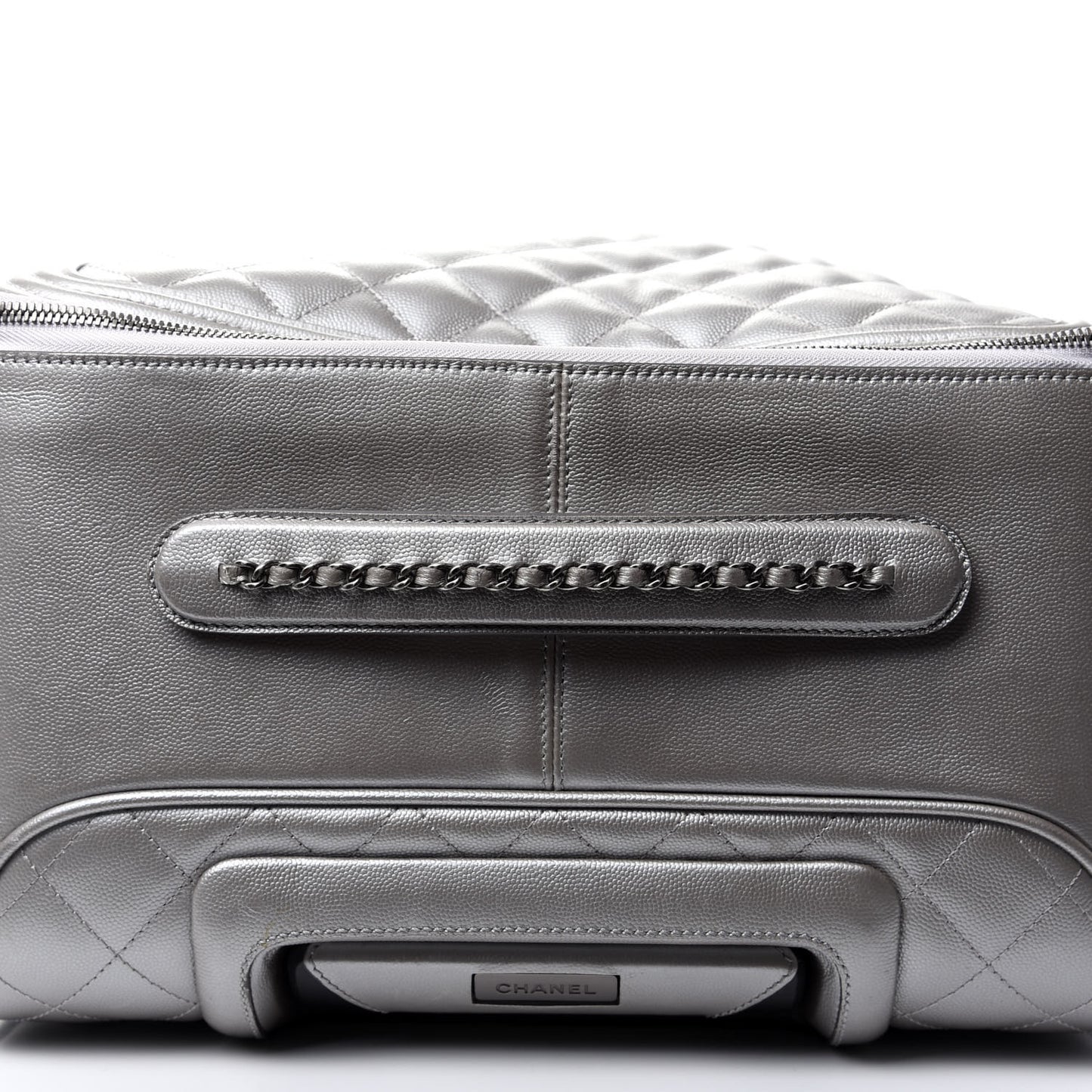 Metallic Caviar Quilted Coco Case Trolley Silver