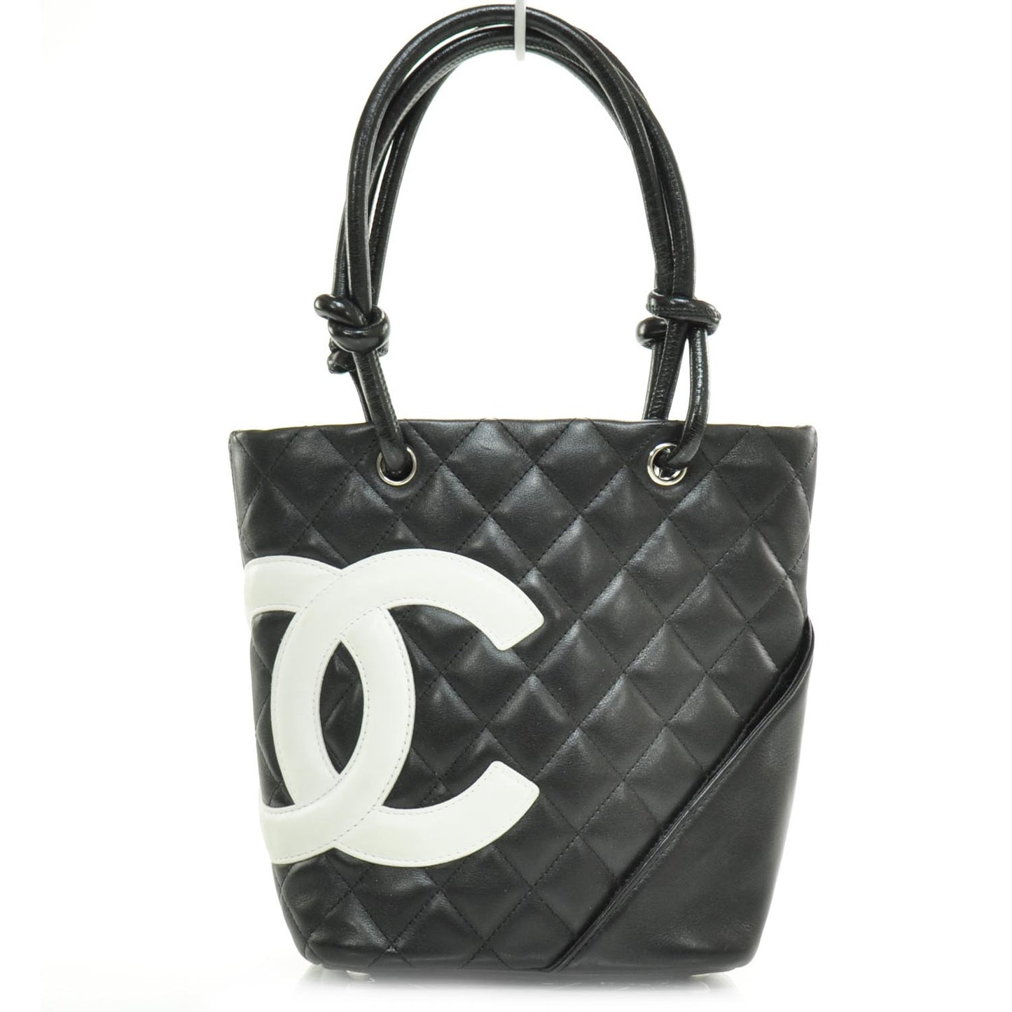 Calfskin Quilted Small Cambon Tote Black White