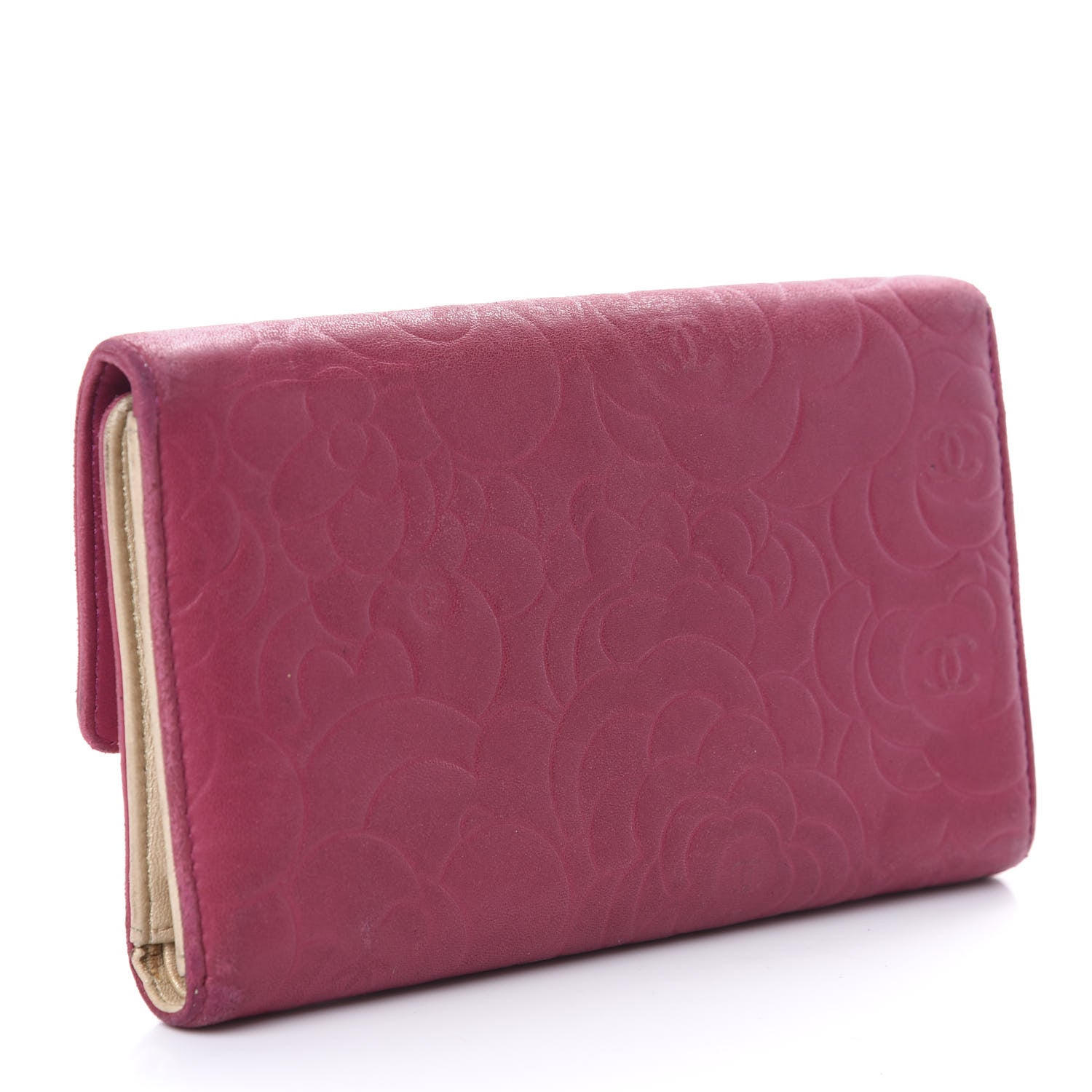 Chanel Lambskin Embossed Camellia Large Gusset Flap Wallet Pink 3 of 8