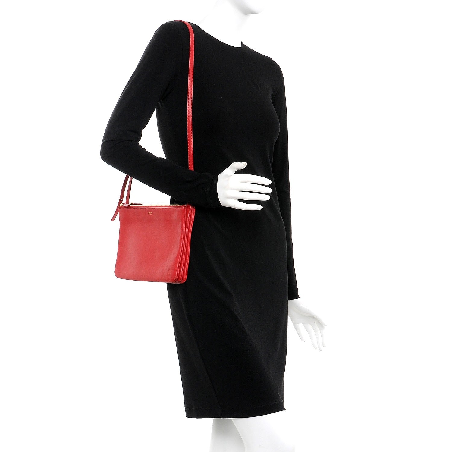 Celine Lambskin Large Trio Crossbody Bag Red 2 of 7