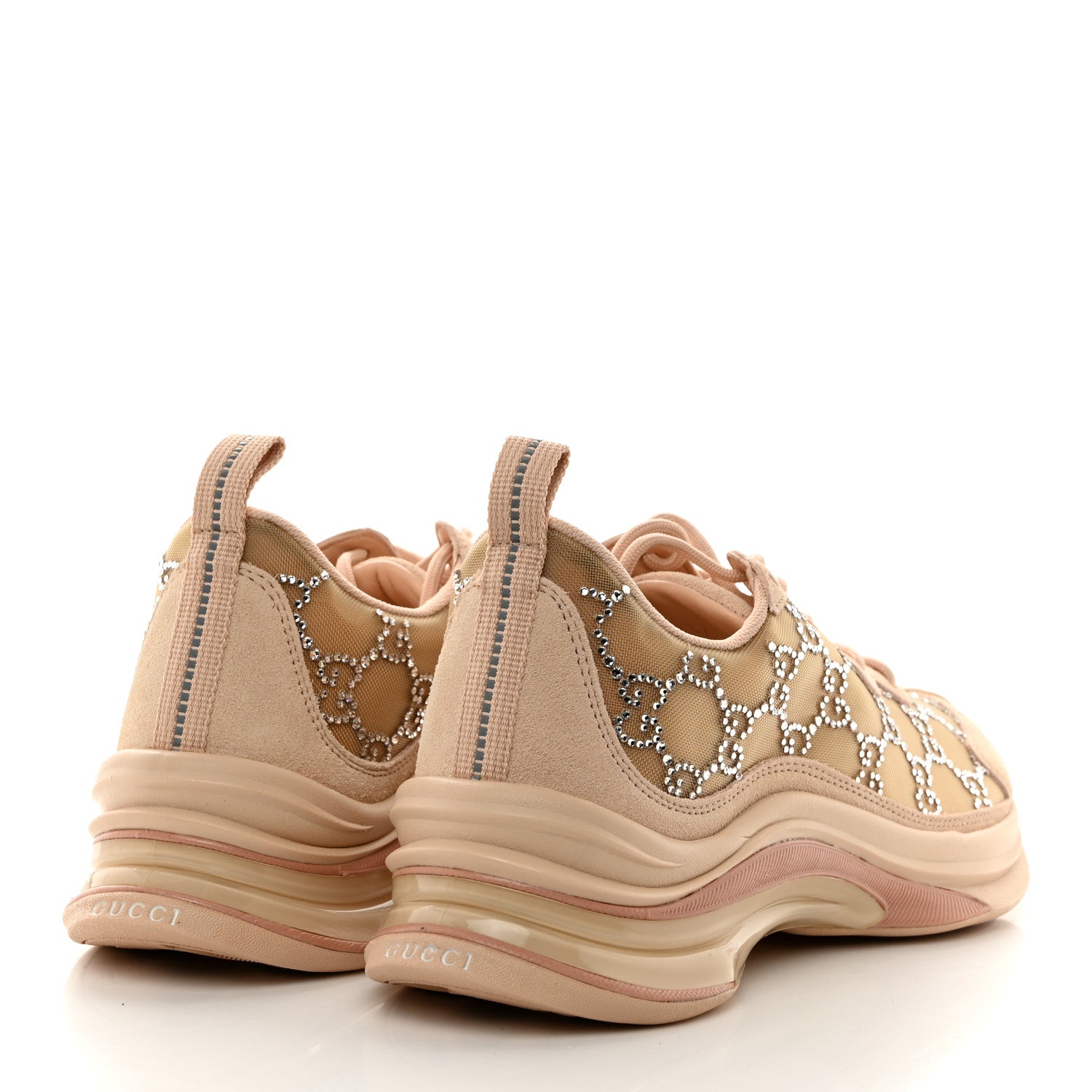 Gucci Tela Retino Mesh Crystal Suede GG Monogram Womens Gucci Run Sneakers 37 Light Powder Skin Rose Silver 4 of 8