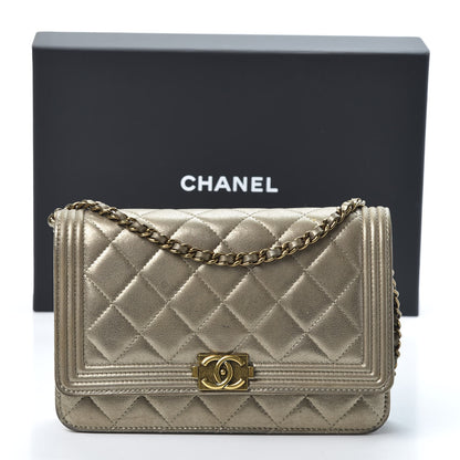Chanel Metallic Lambskin Quilted Boy Wallet On Chain WOC Gold 16 of 16