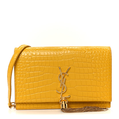Saint Laurent Calfskin Crocodile Embossed Kate Monogram Tassel Chain Wallet Saffron 1 of 9