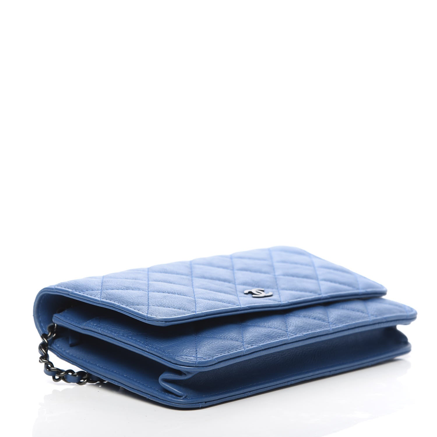 Chanel Calfskin Quilted Wallet On Chain WOC Blue 4 of 12