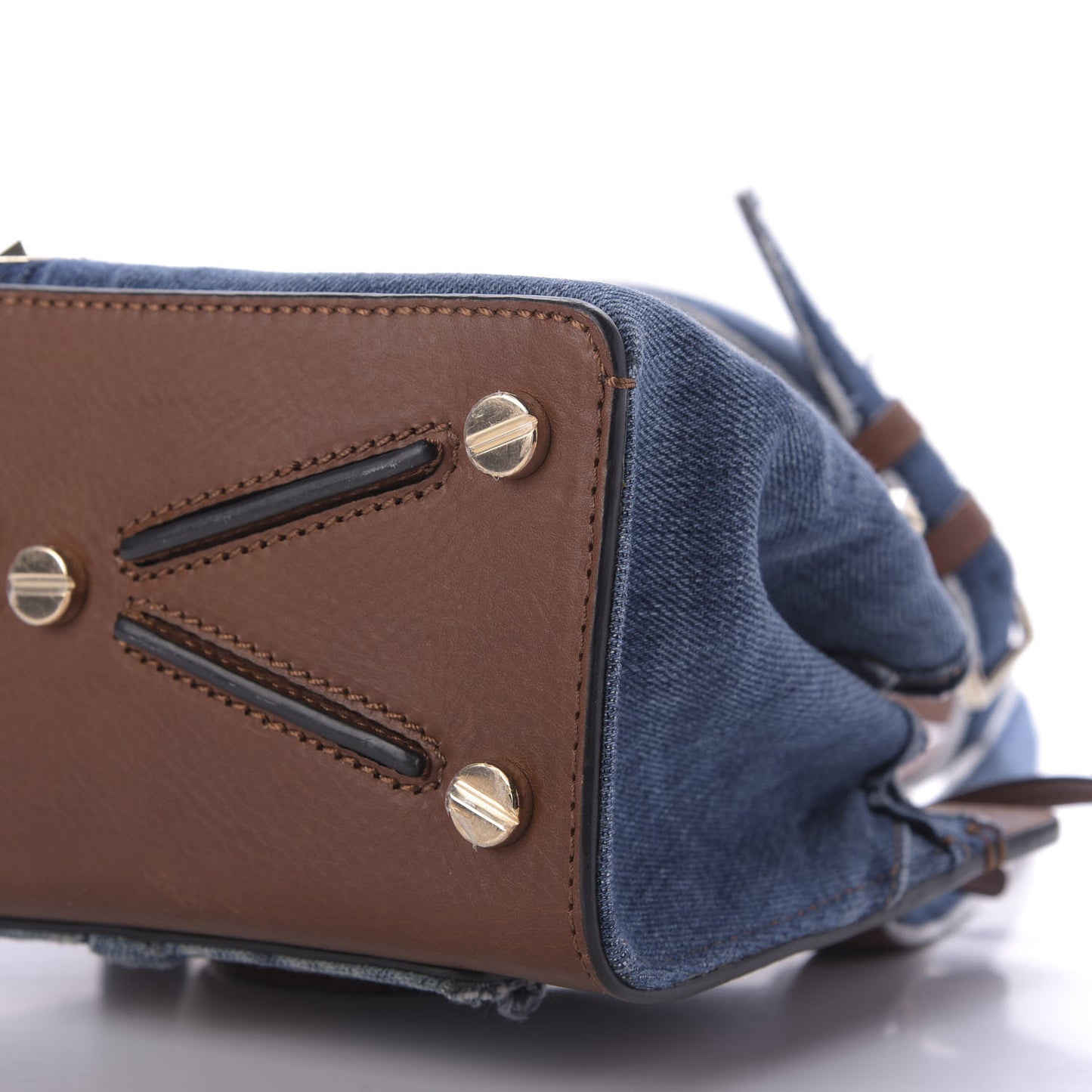 Calfskin Denim Rockstud Small Joylock Satchel Blue