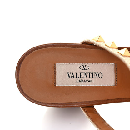 Valentino Garavani Raffia Calfskin Rockstud 60mm Caged Slide Sandals 38 Naturale 7 of 7