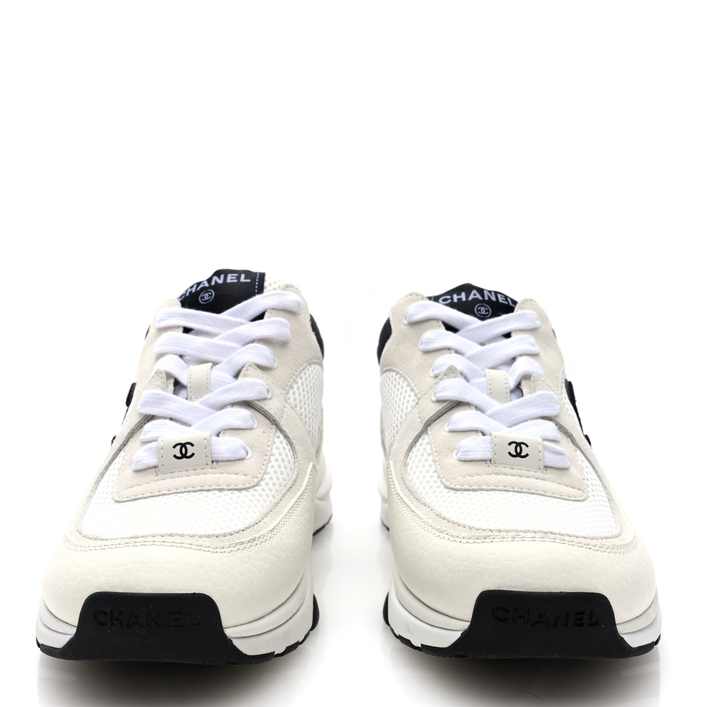 Mesh Suede Calfskin Grained Calfskin Womens CC Sneakers 38.5 White Black