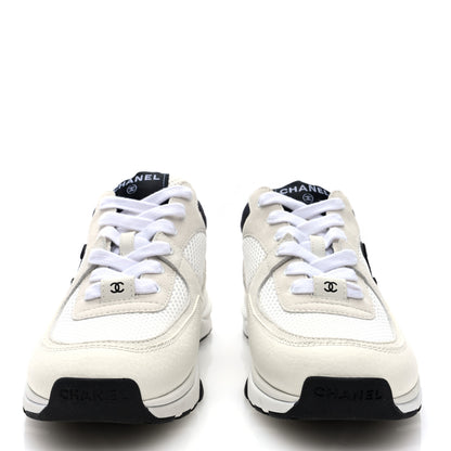 Chanel Mesh Suede Calfskin Grained Calfskin Womens CC Sneakers 38.5 White Black 2 of 8