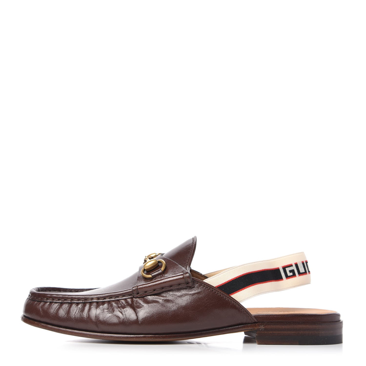 Gucci Goatskin Stripe Mens Horsebit Slingback Slippers 9 Brown 1 of 10